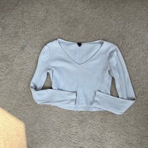 🪸White Ribbed Long Sleeve V-Neck Top